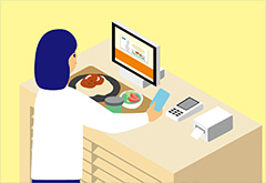 オートレジで決済をしてい女性のイラスト