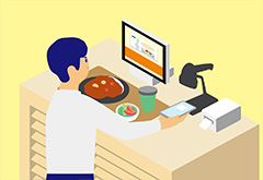 コード決済をしている男性のイラスト