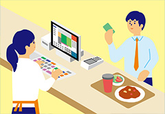 有人レジで決済をしてい男性のイラスト