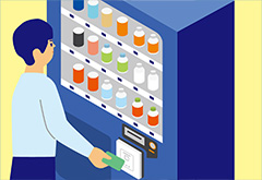 自販機で決済をしている男性のイラスト