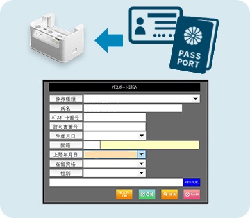 パスポートスキャナでパスポートを読み込み