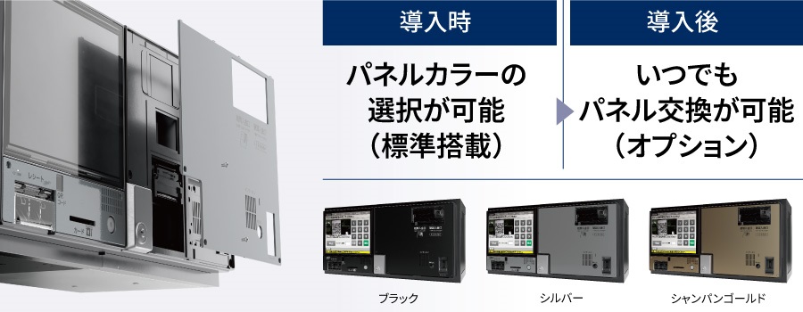 導入時はパネルカラーの選択が可能（標準搭載）、導入後はいつでもパネル交換が可能（オプション）